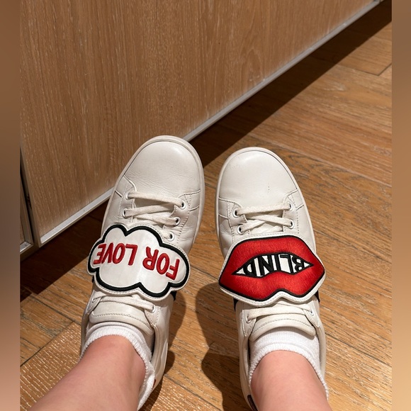 Gucci Wmns Ace 'Blind for Love' White Sneakers 9.5sz - Picture 7 of 9